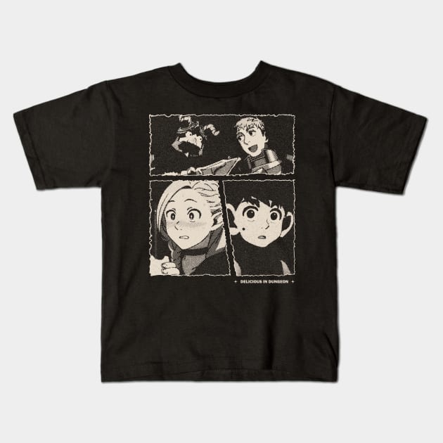 Delicious in Dungeon Gloomy Halftone Fanart Design Kids T-Shirt by Gloomeeey